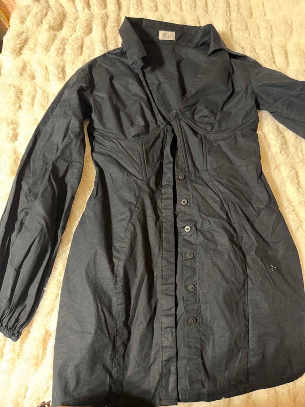 Oh Polly Black Long Sleeve Button Front Dress